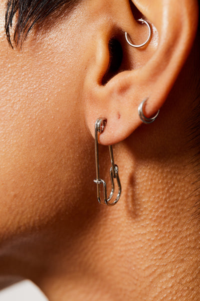 STICK POKE SILVER SAFETY PIN EARRINGS electric femme