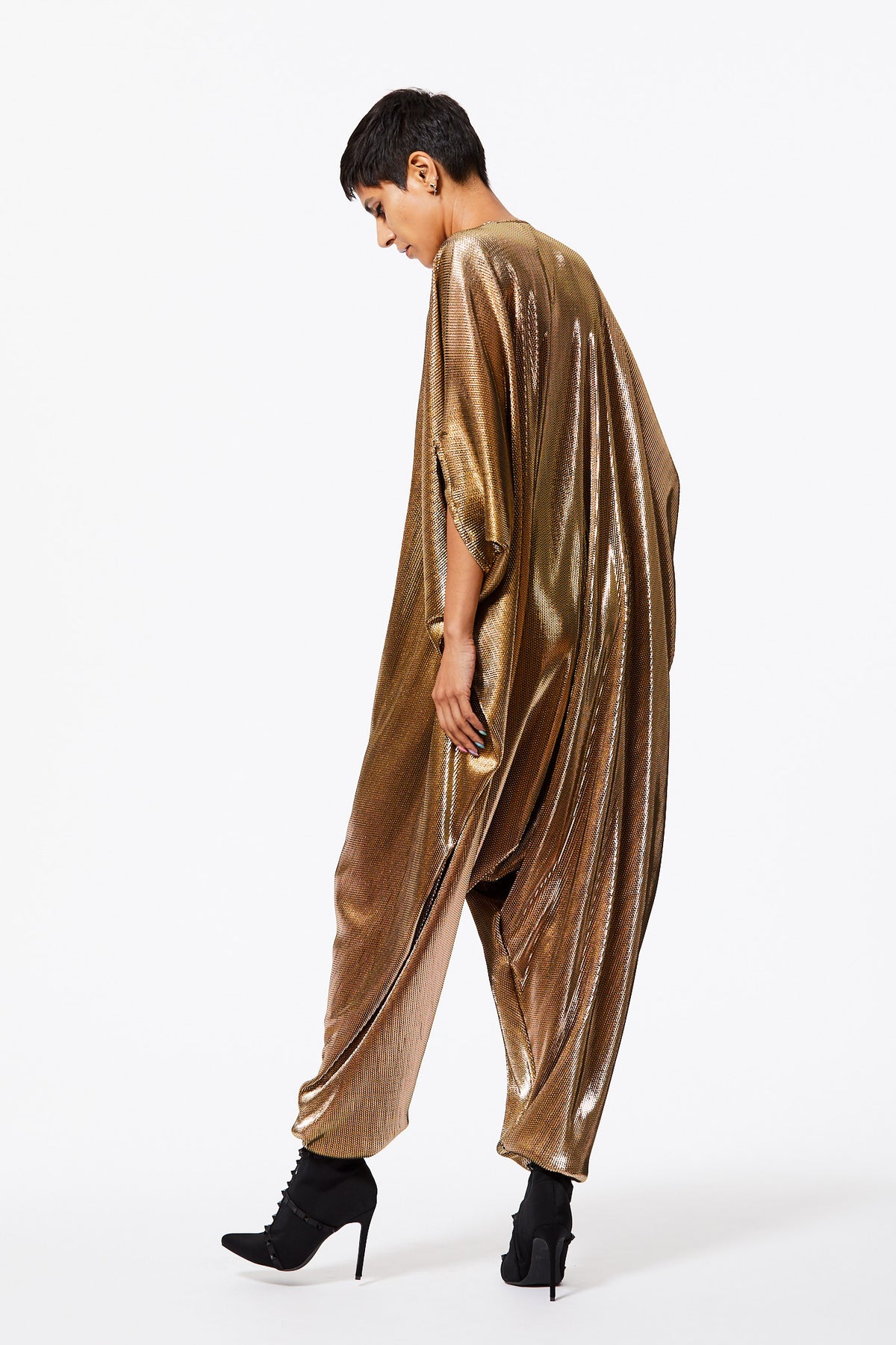 GOLD ACCORDION PLEATED PLAYSUIT S/M – electric femme™ GOLD ACCORDION PLEATED PLAYSUIT S/M – electric femme™