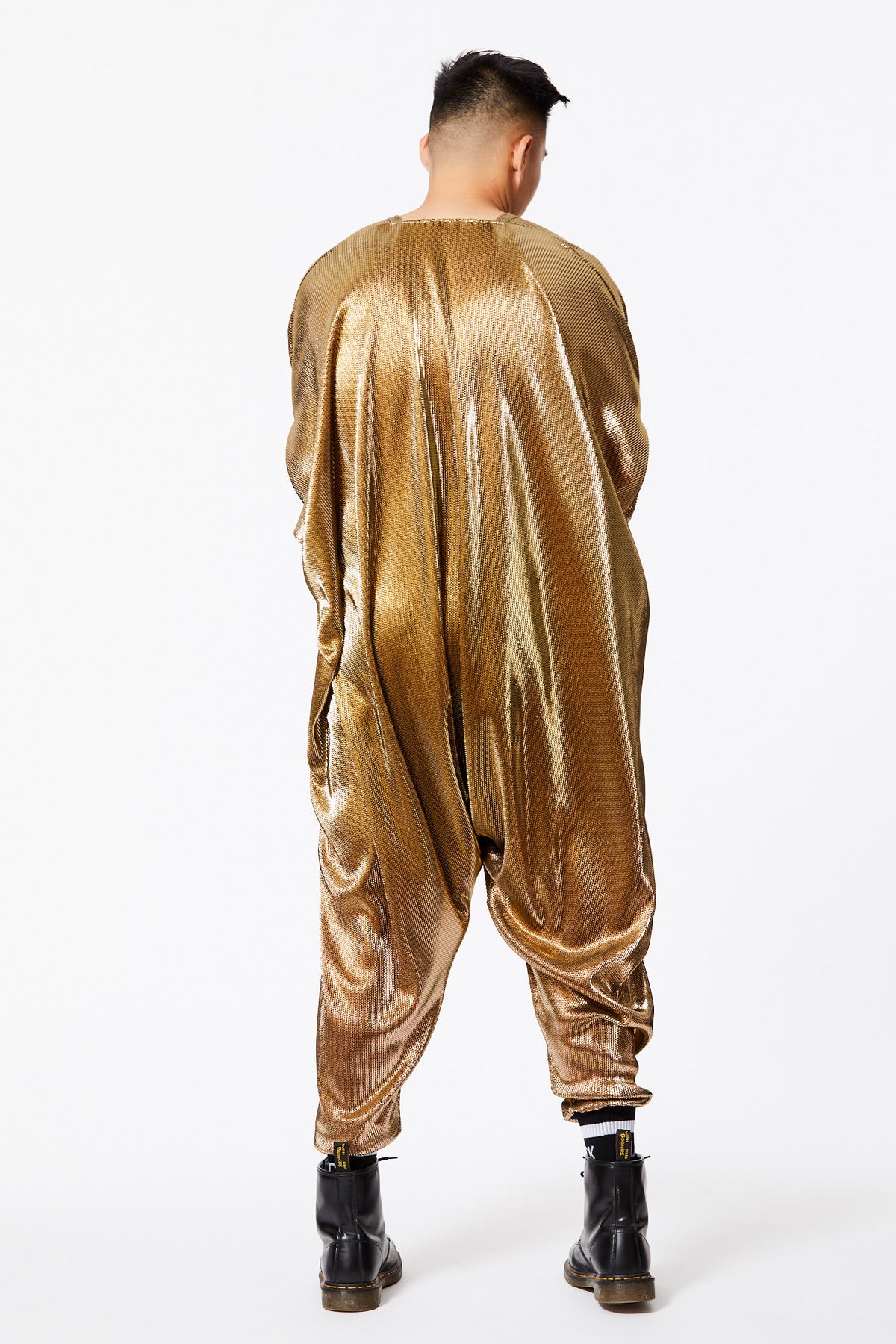 GOLD ACCORDION PLEATED PLAYSUIT X L electric femme